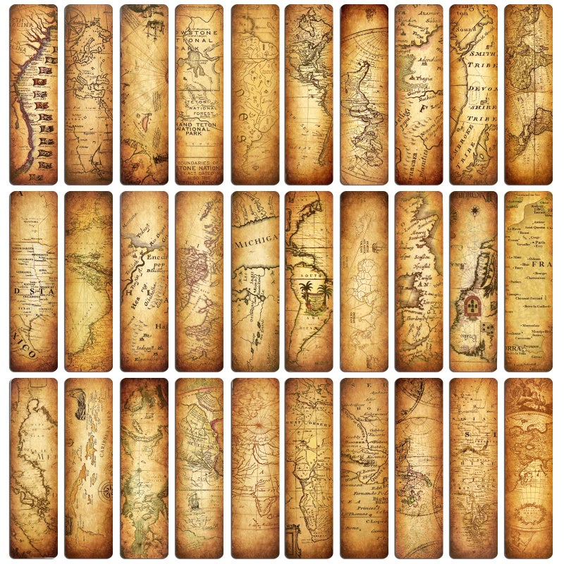 GSCWLD 30 PCS Vintage Map Bookmarks,Cardboard Bookmarks for Men Women Book Lovers Students,Retro Paper Bookmark Reading Page Markers - Image 1