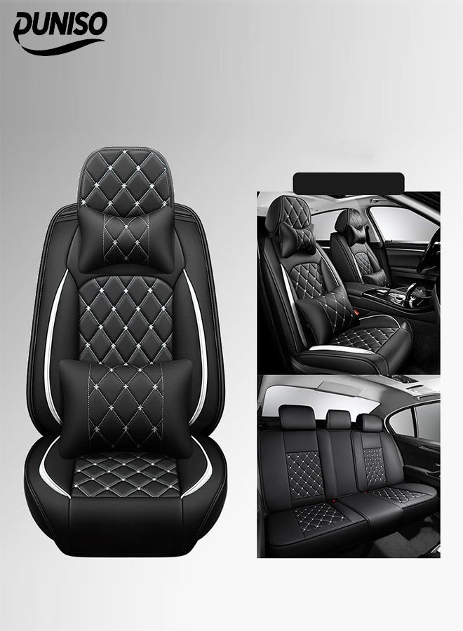 DUNISO Car Seat Cover,Universal Fully Wrapped Seat Cushion, Artificial Leather Car Backrest Seat Cover, With Headrest and Lumbar CushionWear Resistant And Anti Slip, Suitable For All Seasons, Suitable For Most Car Seats - Image 1