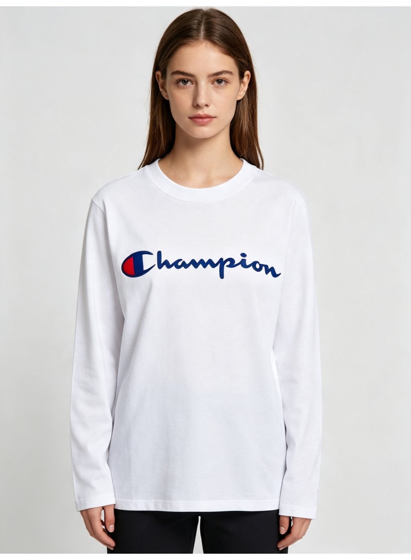 Champion Unisex Crew Neck Long Sleeve T‑Shirt Classic Logo Casual Cotton Top-S - Image 2