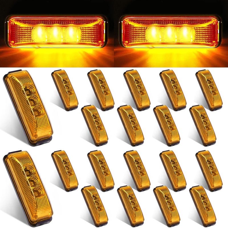 Yahenda 20 Pieces 3.9 Inch 3 LED Amber Trailer Marker Lights - Waterproof Rectangle Running Lights for Trucks and RVs - Image 1