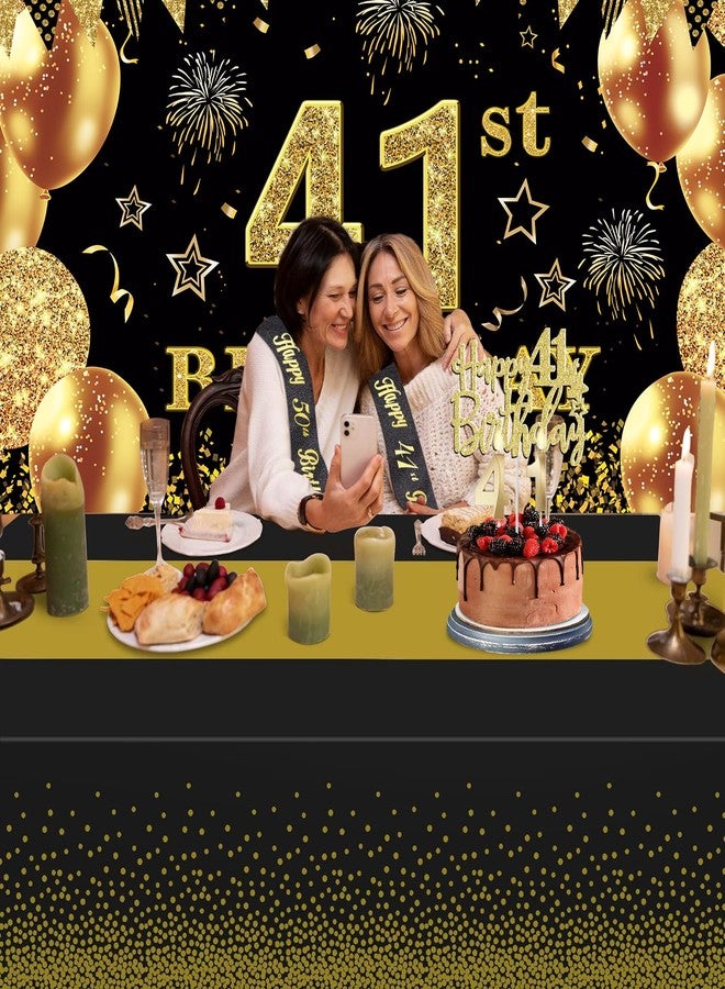 YeohJoy 41st Birthday Decorations Men Women with 41st Birthday Banner, Black and Gold Table Cloth, 41 Number Balloons, 41st Birthday Sash, 41st Birthday Cake Topper and 41st Birthday Candles - Image 3
