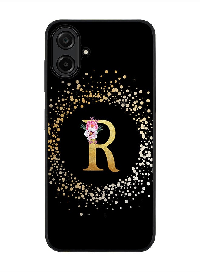 For Samsung Galaxy A07 4G Case,Slim fit Camera Protection, Shockproof Thin Phone cover  - Custom Monogram Floral - R ( Black )