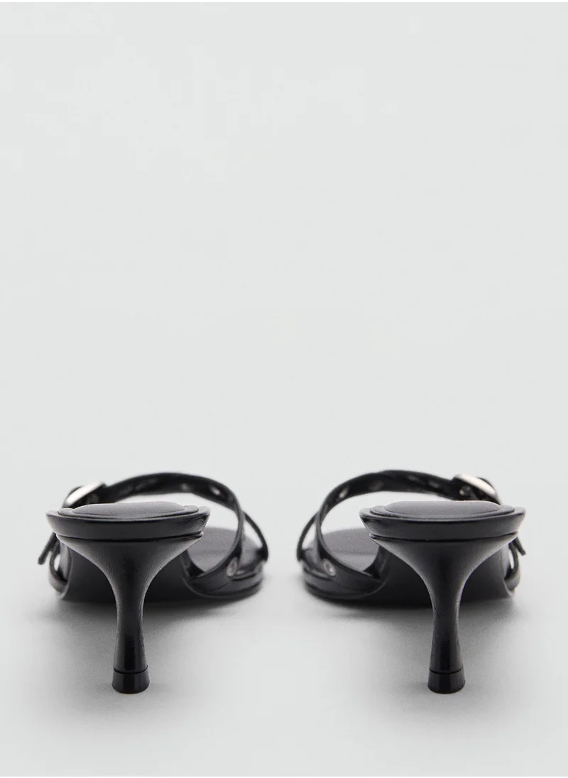مانجو Tina Buckle Detailed Strap Mid Heel Sandals