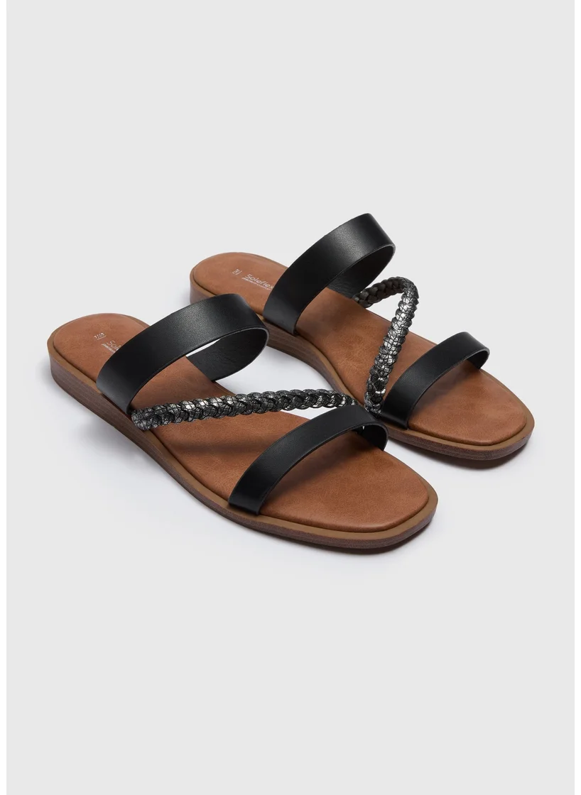 Matalan Black Plaited Mule Sandals