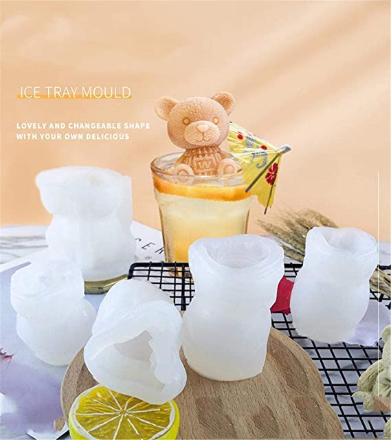 Swabs® 2 Pices - 3D Ice Cube Maker Little Teddy Bear Shape Chocolate Cake Mould Tray Ice Cream DIY Tool Whiskey Wine Cocktail Silicone Mold-Small - 2 Pices - Image 1