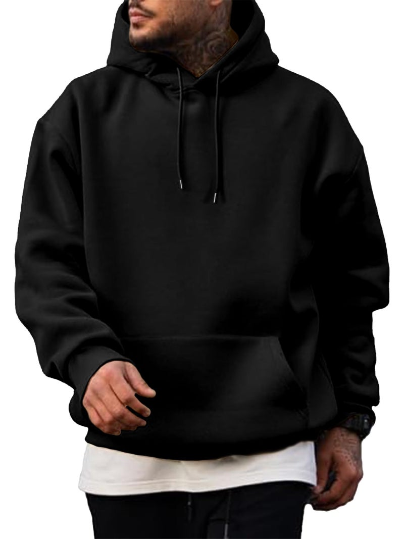 PLEPAN Cotton Hoodies for Men Casual Long Sleeve Unisex Essentials Hoodie Midweight Winter Fleece Hooded Sweatshirts, Black, S - Image 1