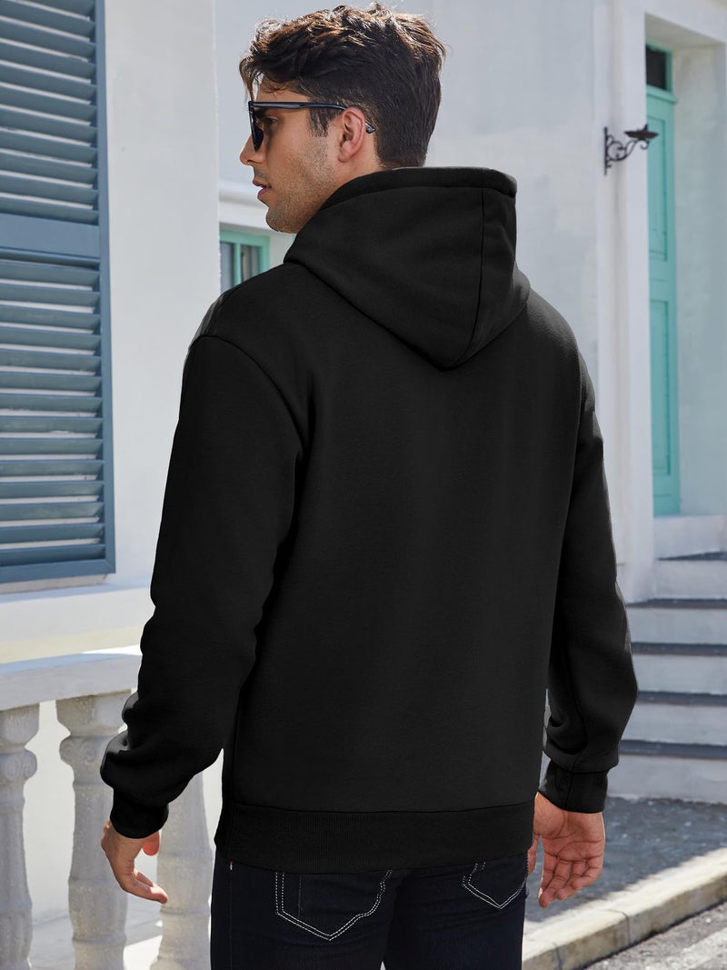 PLEPAN Cotton Hoodies for Men Casual Long Sleeve Unisex Essentials Hoodie Midweight Winter Fleece Hooded Sweatshirts, Black, S - Image 2