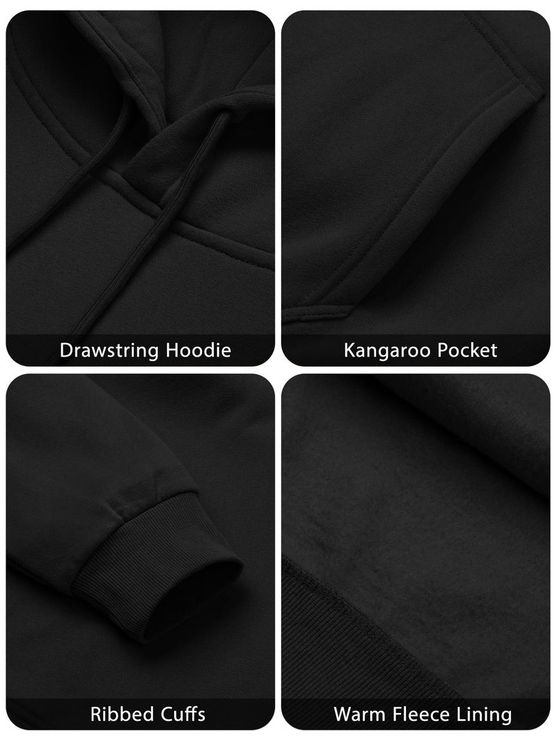 PLEPAN Cotton Hoodies for Men Casual Long Sleeve Unisex Essentials Hoodie Midweight Winter Fleece Hooded Sweatshirts, Black, S - Image 3