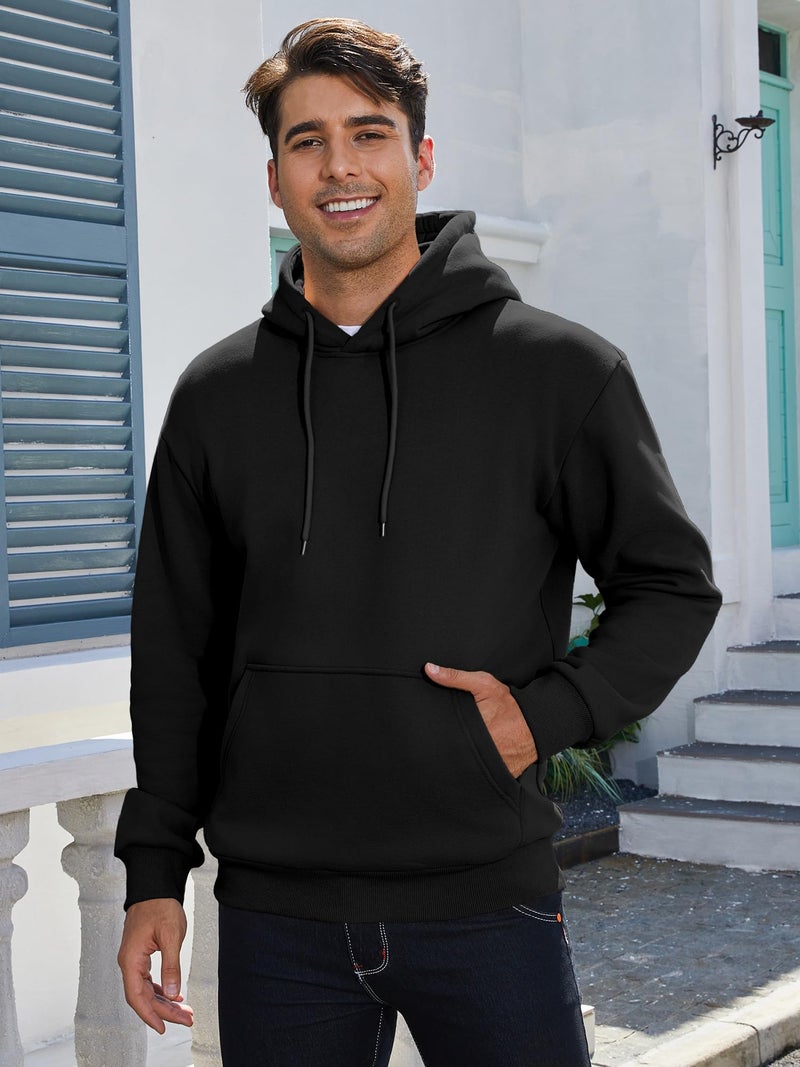 PLEPAN Cotton Hoodies for Men Casual Long Sleeve Unisex Essentials Hoodie Midweight Winter Fleece Hooded Sweatshirts, Black, S - Image 5