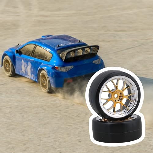 logyues 4PCS Plastic RC1:10 On-Road Racing Car Drift Smooth Tire & Y-Shaped Plated Yellow Wheels - Image 2