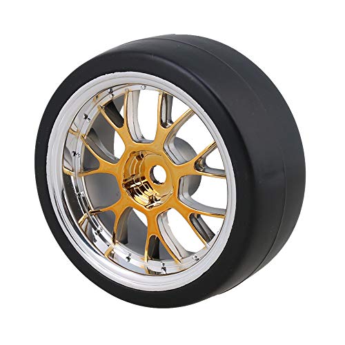 logyues 4PCS Plastic RC1:10 On-Road Racing Car Drift Smooth Tire & Y-Shaped Plated Yellow Wheels - Image 3