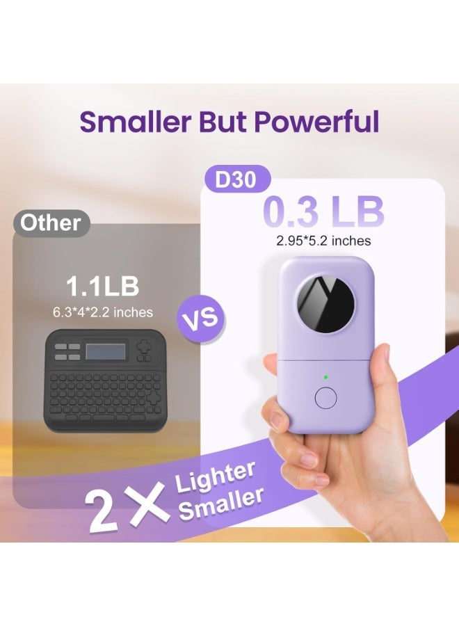 طابعة ملصقات حرارية D30 مع شريط ليبل – ماكينة ليبل بلوتوث صغيرة قابلة للشحن USB، طابعة استيكر لتنظيم المنزل والمكتب والمطبخ، متوافقة مع Android وiOS (بنفسجي) - Image 3