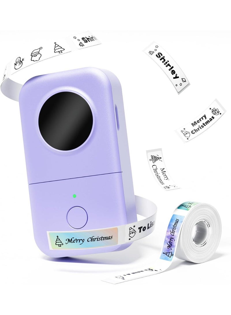 طابعة ملصقات حرارية D30 مع شريط ليبل – ماكينة ليبل بلوتوث صغيرة قابلة للشحن USB، طابعة استيكر لتنظيم المنزل والمكتب والمطبخ، متوافقة مع Android وiOS (بنفسجي) - Image 1