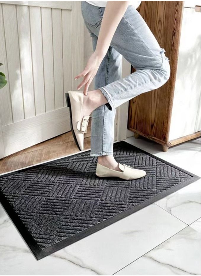 Kutis 1-Piece Non-slip Water Absorptive Stripe Polyester Fiber Doorways Mat Carpet Dark Grey 75 x 45 Centimeter  - Image 1