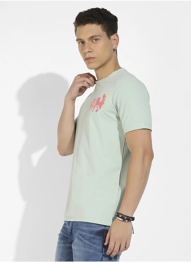 Campus Sutra Men's Sage Green Basic Regular Fit T-Shirt
