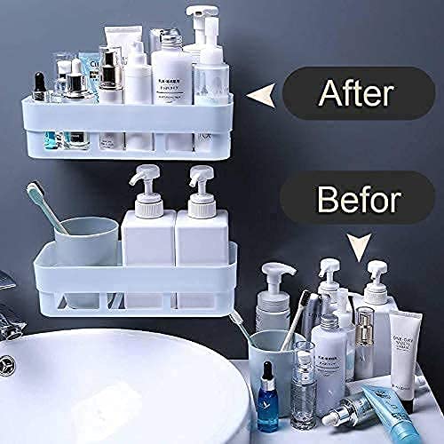 MorivaHomes Multipurpose Wall Mount Bathroom Shelf and Rack for Home and Kitchen. Adhesive Sticker Support Without Drilling (4 Blue Bathroom Shelf), Acrylic - Image 2