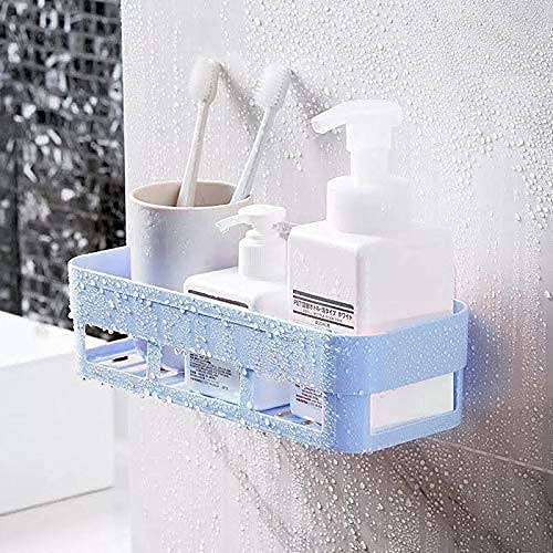 MorivaHomes Multipurpose Wall Mount Bathroom Shelf and Rack for Home and Kitchen. Adhesive Sticker Support Without Drilling (4 Blue Bathroom Shelf), Acrylic - Image 3