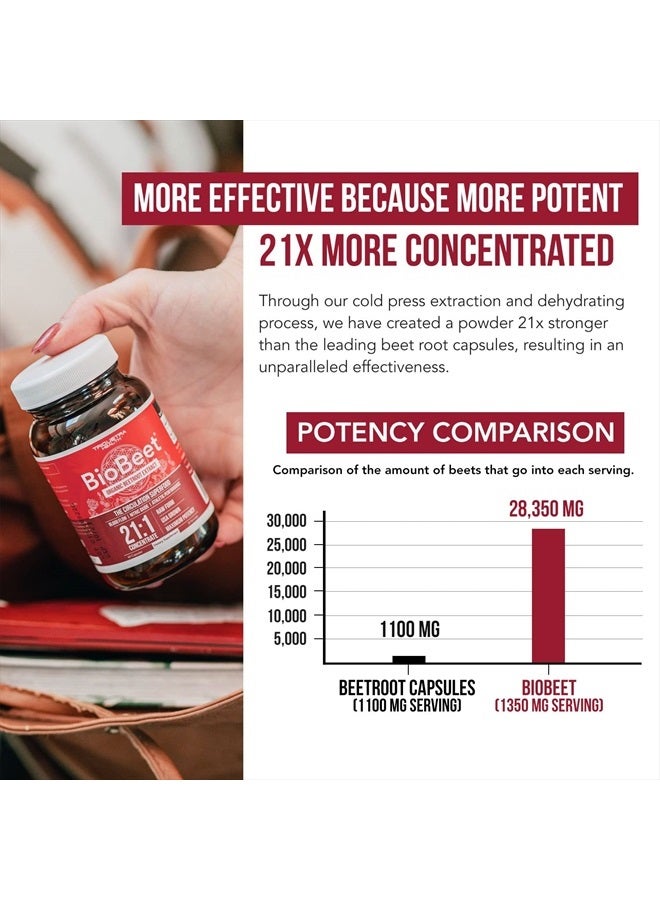 Triquetra Health BioBeet® Max Strength Beet Root Capsules - 21:1 Concentrate, Each Serving Derived from 28,350 mg Organic Beetroot - Absorption Enhancement with BioPerine® Black Pepper Extract (60 Capsules)  - Image 4