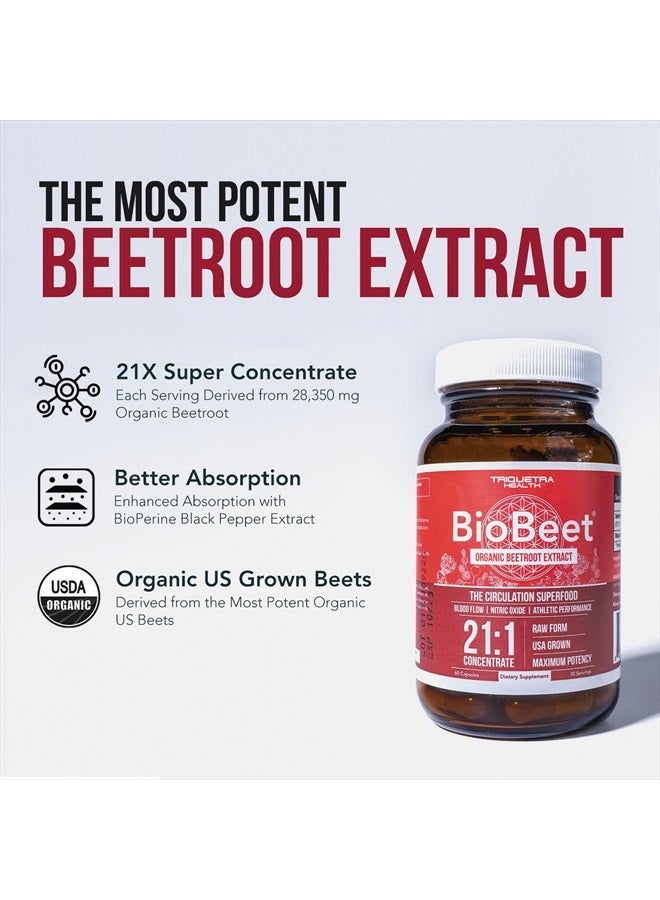 Triquetra Health BioBeet® Max Strength Beet Root Capsules - 21:1 Concentrate, Each Serving Derived from 28,350 mg Organic Beetroot - Absorption Enhancement with BioPerine® Black Pepper Extract (60 Capsules)  - Image 2