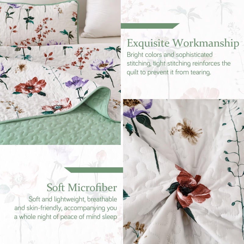 Anibedding Floral Quilt Set Queen,3 Pieces Red & Purple Flower Pattern Bedspread with 2 Pillowcases, Reversible Lightweight Bedding Sets(96"x90") - Image 4