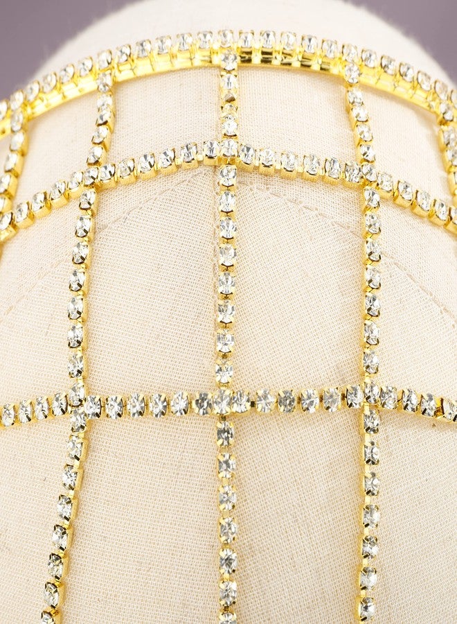 يرتير طوق شعر YERTTER ذهبي لامع مزين بشرابة وسلسلة تنس مرصعة بأحجار الراين، طوق رأس مزين بشرابة وسلسلة، إكسسوارات شعر كريستالية لحفلات الزفاف والعرائس وحفلات التخرج (ذهبي 3) - Image 4