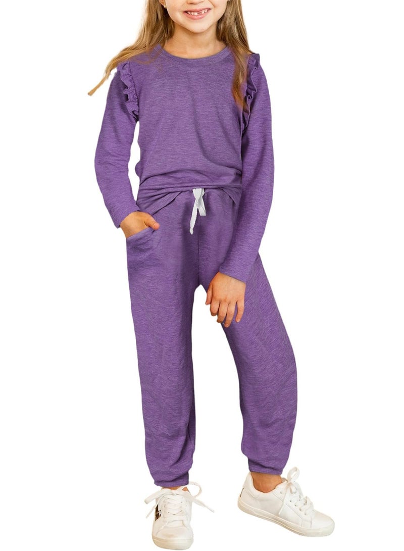blibean Girls Fall Clothes Sets Girl Fashion Sweatsuit Outfits Tween Kids School Lounge Sweat Suits Shirts Tops Teen Jogger Matching Clothing Ropa Niña Size 4-5 Years Old Dark Purple - Image 1