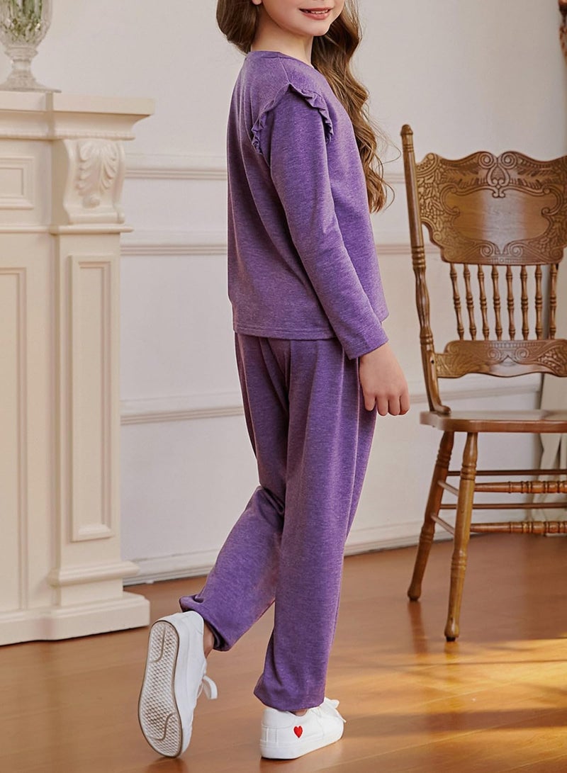 blibean Girls Fall Clothes Sets Girl Fashion Sweatsuit Outfits Tween Kids School Lounge Sweat Suits Shirts Tops Teen Jogger Matching Clothing Ropa Niña Size 4-5 Years Old Dark Purple - Image 4