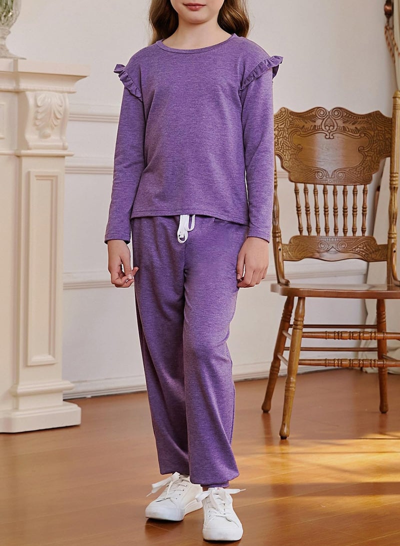 blibean Girls Fall Clothes Sets Girl Fashion Sweatsuit Outfits Tween Kids School Lounge Sweat Suits Shirts Tops Teen Jogger Matching Clothing Ropa Niña Size 4-5 Years Old Dark Purple - Image 2