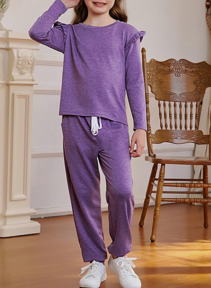 blibean Girls Fall Clothes Sets Girl Fashion Sweatsuit Outfits Tween Kids School Lounge Sweat Suits Shirts Tops Teen Jogger Matching Clothing Ropa Niña Size 4-5 Years Old Dark Purple - Image 5