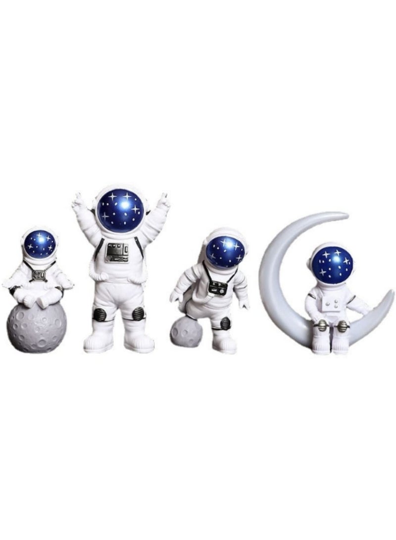4PCS Astronaut Figurines Cake Topper Outer Space Birthday Cake Decorations, Spaceman Model Display, Miniature Astronaut Toys Set with Planet, Rocket, Pearl Balls & Stars for Kids Party DIY Decor - Image 1