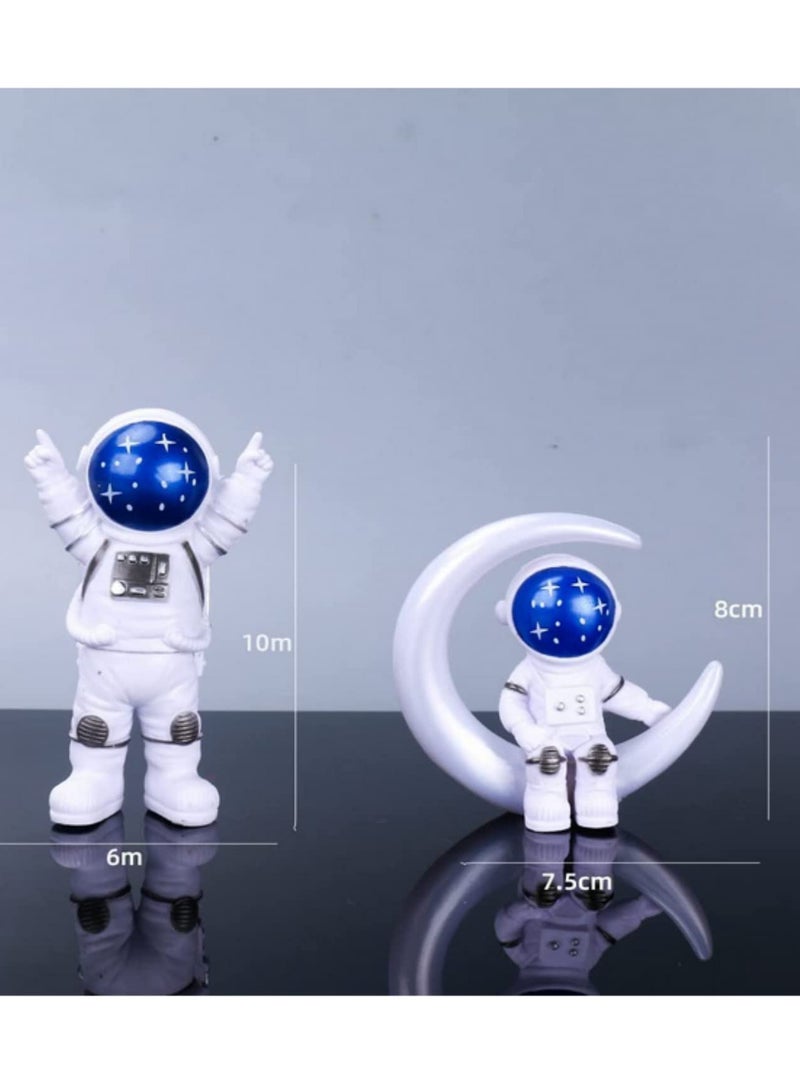 4PCS Astronaut Figurines Cake Topper Outer Space Birthday Cake Decorations, Spaceman Model Display, Miniature Astronaut Toys Set with Planet, Rocket, Pearl Balls & Stars for Kids Party DIY Decor - Image 2