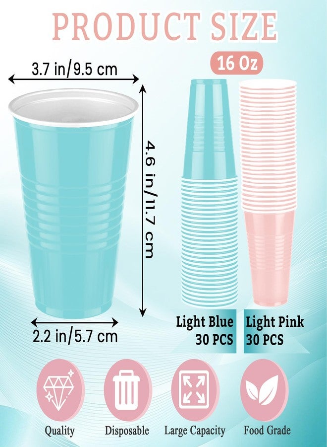 Kochorie 60 Pieces 16 oz Gender Reveal Plastic Cups Light Pink and Light Blue Disposable Party Cups Drinking Cup Bulk for Gender Reveal Baby Shower Party Birthday Wedding Festive Celebrations - Image 2