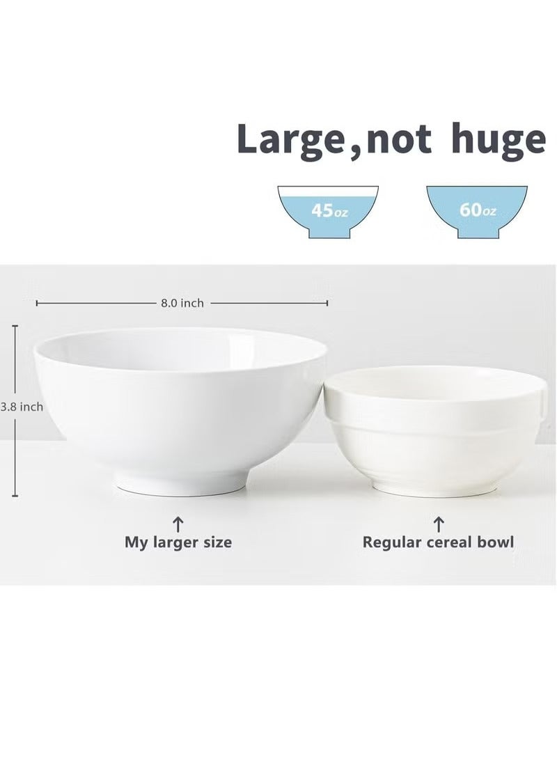 يلا جوي مجموعة من وعاءين سيراميك - وعاء أبيض كبير للحبوب والحساء والشوفان والأرز والمعكرونة والسلطة - آمن للاستخدام في غسالة الأطباق والميكروويف (8 بوصة | 21 سم) - Image 2