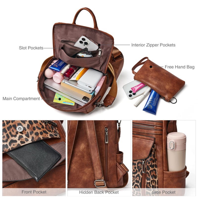 Shrrie Backpack Purse for Women Fashion Leather Backpack Purse Designer Travel Backpack Convertible Shoulder Bag with Wristlet - Image 4