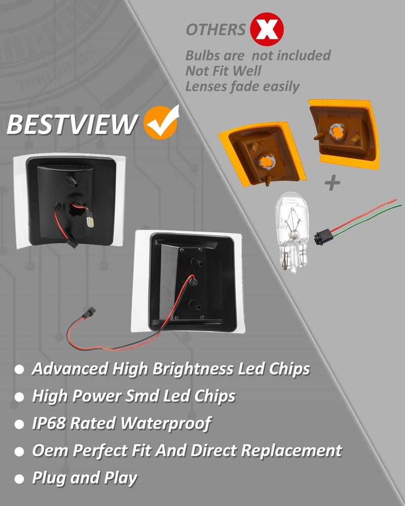 Bestview Side Marker Lights Front Corner Light Assembly Compatible with 1994-1998 Chevy Silverado GMC 1500 2500 3500 C/K C10 Suburban Tahoe Pickup Truck, Silver Lens 4pcs - Image 4