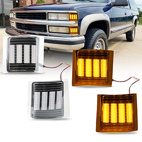Bestview Side Marker Lights Front Corner Light Assembly Compatible with 1994-1998 Chevy Silverado GMC 1500 2500 3500 C/K C10 Suburban Tahoe Pickup Truck, Silver Lens 4pcs - Image 1