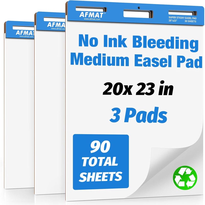 AFMAT Chart Paper, 20 in x 23 in Chart Paper for Teachers, Super Sticky Easel Pads for Office/Classroom/Whiteboard/Wall/Windows, Ink Bleed-Through Resistant Easel Paper, 30 Sheets/Pad, 3 Pads - Image 1