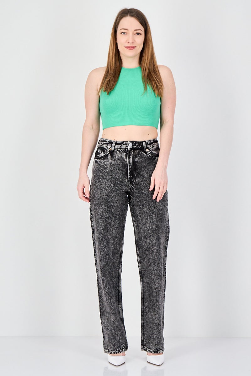 MONKI Women Straight Fit Washed Non Stretchable Jeans, Black - Image 3