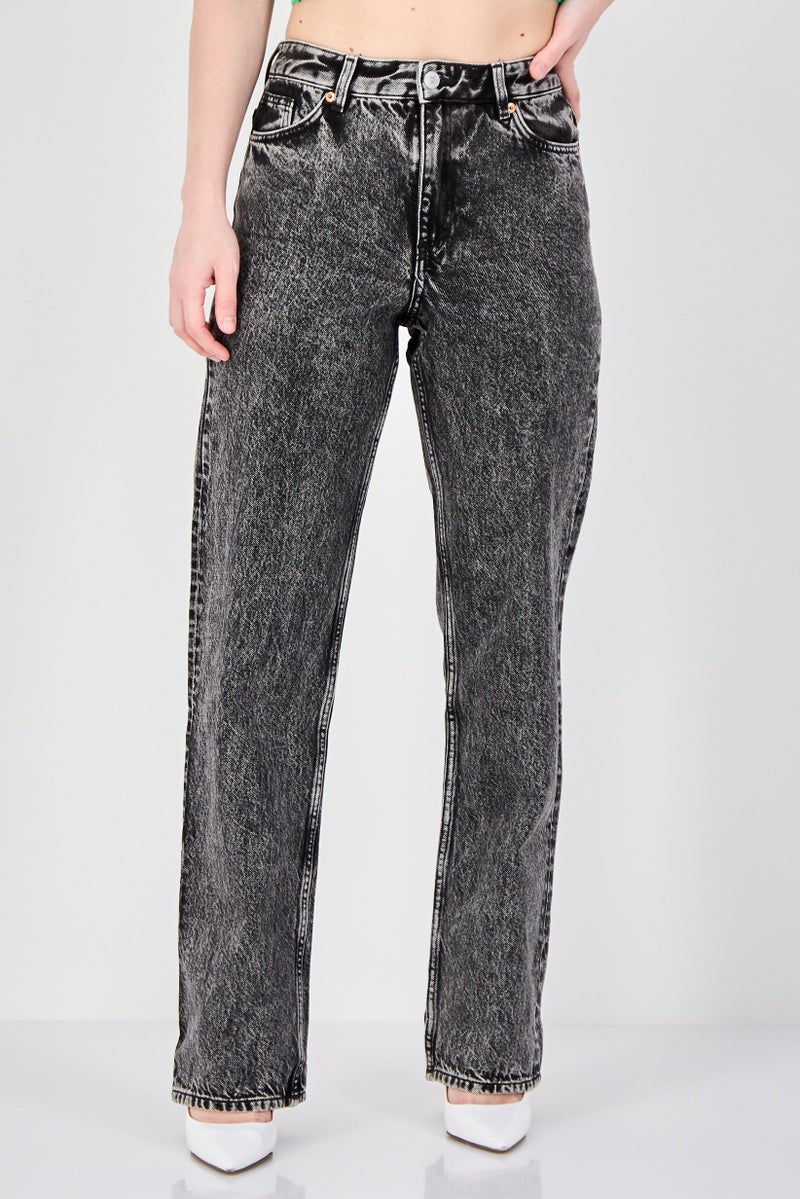 MONKI Women Straight Fit Washed Non Stretchable Jeans, Black - Image 1