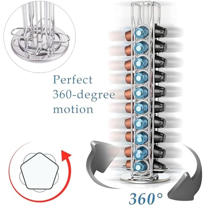 rayihni Coffee Capsule Holder Stand For Original Pods40 Pod Capacity Rotatable Coffee Pod Stand SpaceSaving Coffee Capsule Storage RackSliver40Pcs Coffee Capsules - Image 4