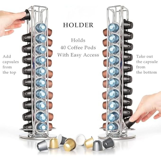 rayihni Coffee Capsule Holder Stand For Original Pods40 Pod Capacity Rotatable Coffee Pod Stand SpaceSaving Coffee Capsule Storage RackSliver40Pcs Coffee Capsules - Image 3