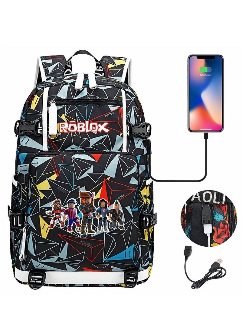 ROBLOX حقيبة ظهر سفر غير رسمية للمراهقين مع سماعة رأس USB من روبلوكس