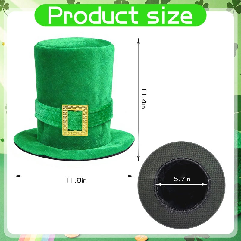 Asekonc St Patricks Day Hat Leprechaun Hat Green Top Hat Irish Velvet Top Hat Leprechaun Costume for St. Patricks Costume Party Favor Accessories - Image 2