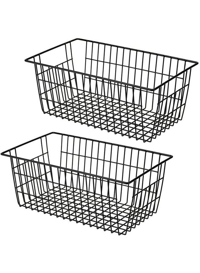 SANNO Black Metal Wire Storage Baskets Freezer Baskets Pantry Storage Baskets Bin Farmhouse Baskets Large Refrigerator Freezer Storage Metal Basket Pantry Organizer Storage Bin Baskets Black - Image 1