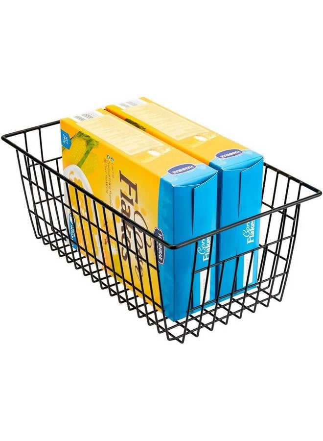 SANNO Black Metal Wire Storage Baskets Freezer Baskets Pantry Storage Baskets Bin Farmhouse Baskets Large Refrigerator Freezer Storage Metal Basket Pantry Organizer Storage Bin Baskets Black - Image 3