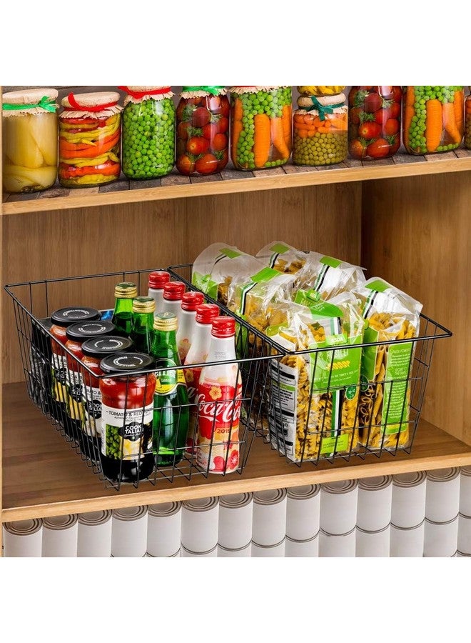 SANNO Black Metal Wire Storage Baskets Freezer Baskets Pantry Storage Baskets Bin Farmhouse Baskets Large Refrigerator Freezer Storage Metal Basket Pantry Organizer Storage Bin Baskets Black - Image 2