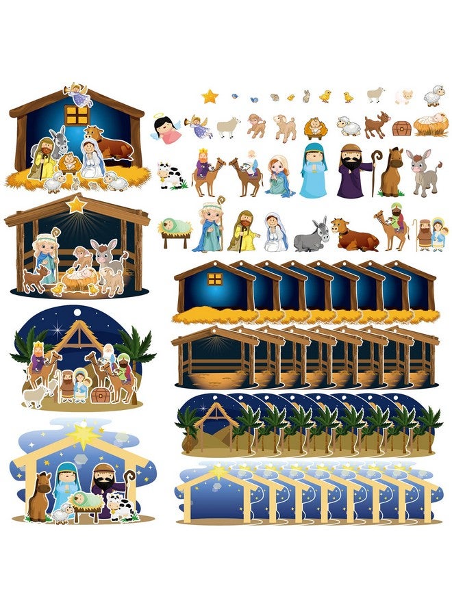 Glenmal 32 Sheets Make A Nativity Scene Sticker Cardboard Ornament Craft Kit Christmas Nativity Stickers With Nativity Scene Cardboard And Rope Funny Christmas Crafts For Religious Party Favor - Image 1