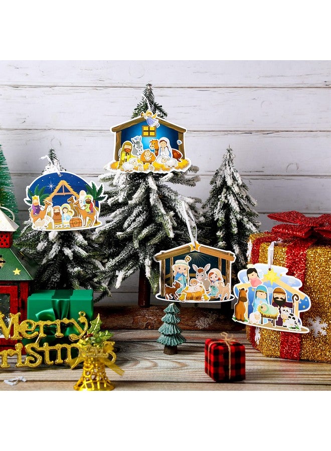 Glenmal 32 Sheets Make A Nativity Scene Sticker Cardboard Ornament Craft Kit Christmas Nativity Stickers With Nativity Scene Cardboard And Rope Funny Christmas Crafts For Religious Party Favor - Image 2