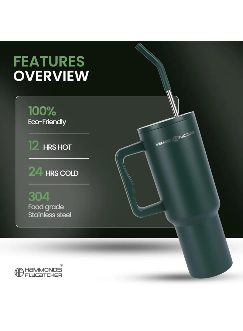 HAMMONDS FLYCATCHER 1200ML Insulated Tumbler with Straw, BPA-Free Travel Mug for Hot & Cold Beverages & Water, Sipper Coffee Tumbler Bottle, Leakproof Tumblr for Car, Gym, Yoga, Hiking