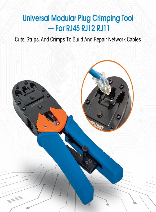 إنتلينت أداة ضغط Intellinet RJ45 - أداة ضغط عالمية متكاملة مع وظيفتي قاطع الأسلاك وتجريدها - تعمل على ضغط موصلات RJ45 وRJ22 وRJ12 وRJ11 وRJ10 وRJ9 - ضمان مدى الحياة من الشركة المصنعة - رقم 211048 - Image 2
